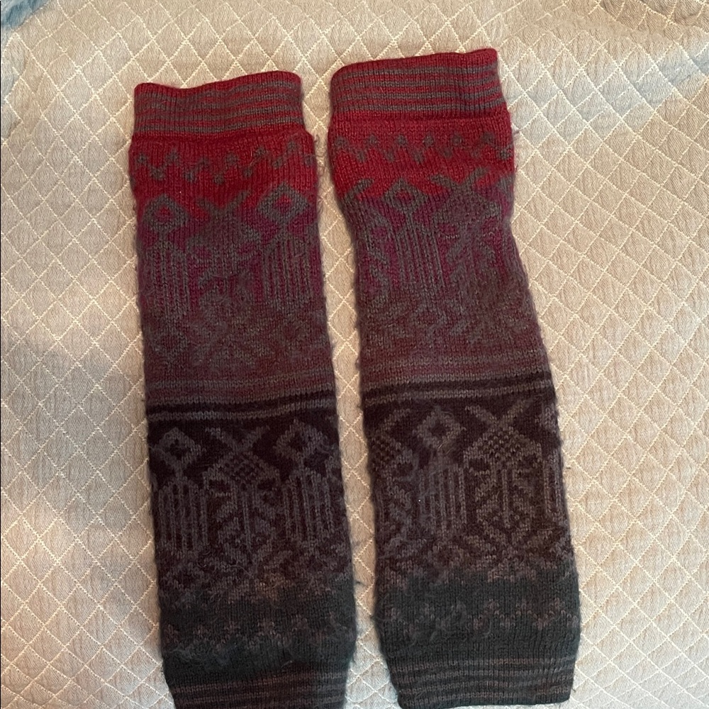 Red and Gray Patterned Knit Leg Warmers